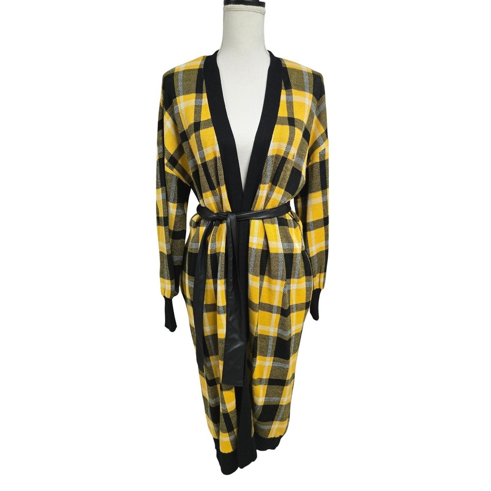 NY&C New York & Company Yellow Plaid Long Duster Cardiganā Sweater Size S NWT